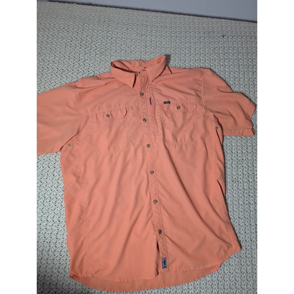 Patagonia Fishing Shirt Mens XL Orange Excellent Ripstop Ventilated Short Sleeve
